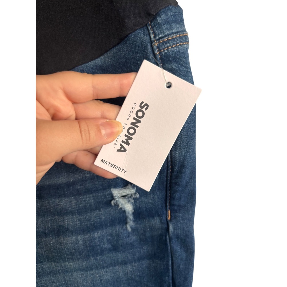 Sonoma Goods For Life Maternity Bootcut Jeans Medium Wash Distressed Size 2 MAT‎ - Picture 3 of 7